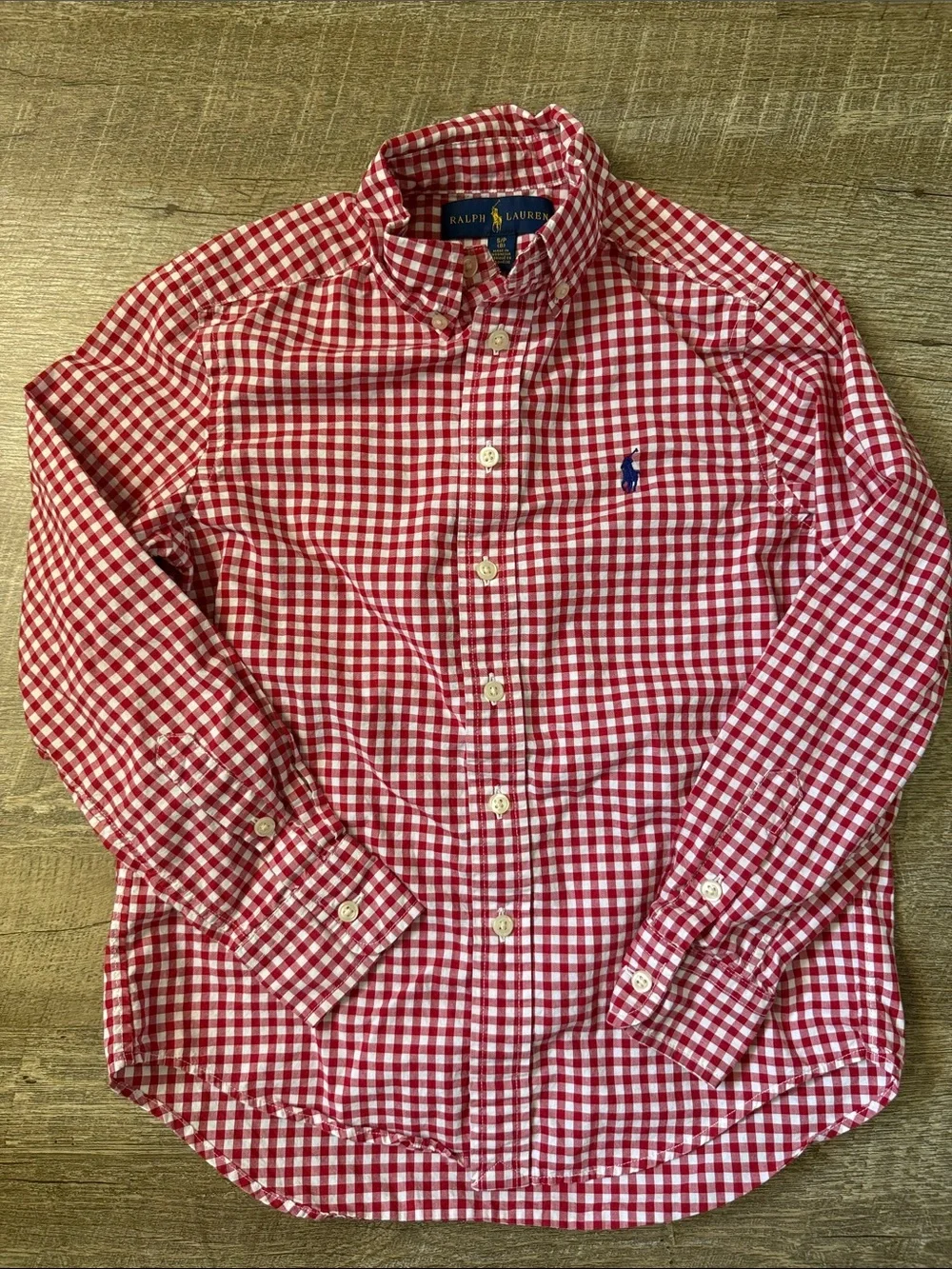 Ralph Lauren Boys Red Gingham Button-Down Shirt Size Small (8)
